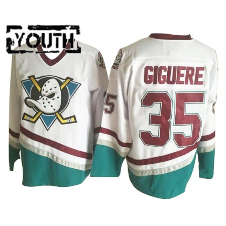 Kinder Eishockey Anaheim Ducks Mighty Ducks Trikot Jean-Sebastien Giguere 35 CCM Throwback Weiß Authentic